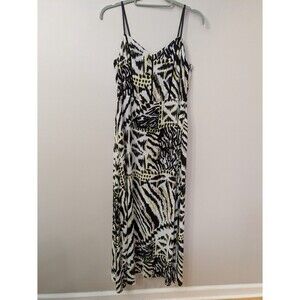 White House Black Market Maxi Dress Mixed Animal Print Slits Resort Tropical M